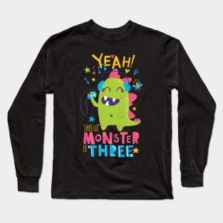 Three Year Old Monster Themed Third Birthday Girl Long Sleeve T-Shirt